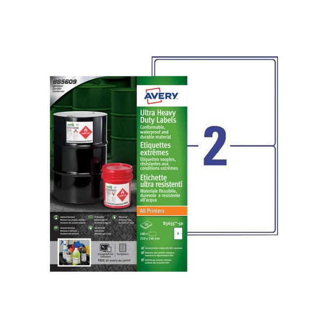 Etiket Avery B3655-50 148x210mm polyethyleen wit 100 etiketten