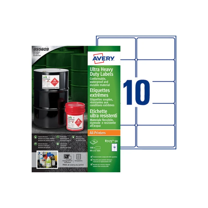 Etiket Avery B7173-50 99x57mm polyethyleen wit 500 etiketten