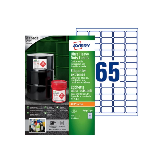 Etiket Avery B7651-50 38x21mm polyethyleen wit 3250 etiketten