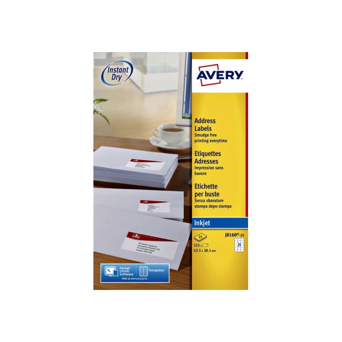 Etiket Avery J8160-10 63.5x38.1mm wit 210 etiketten