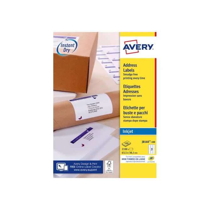 Etiket Avery J8160-100 63.5x38.1mm wit 2100 etiketten