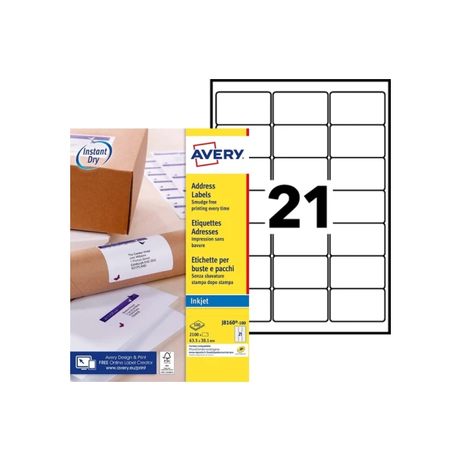 Etiket Avery J8160-100 63.5x38.1mm wit 2100 etiketten