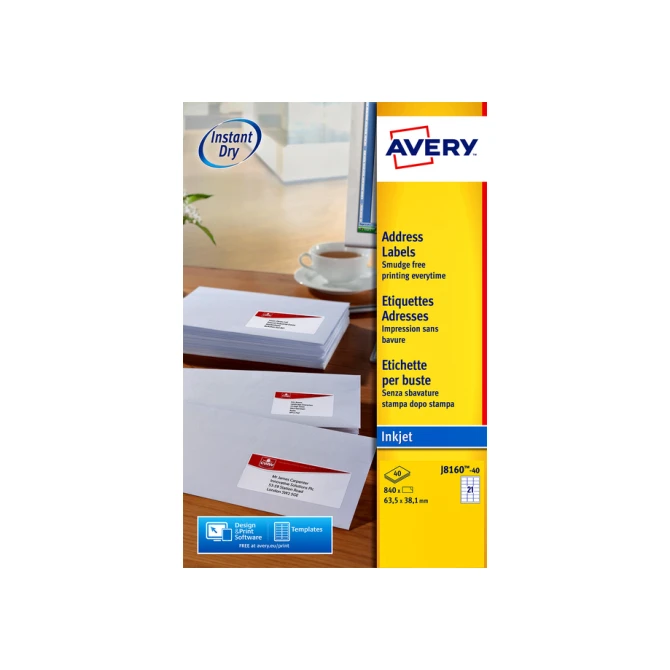Etiket Avery J8160-40 63.5x38.1mm wit 840 etiketten