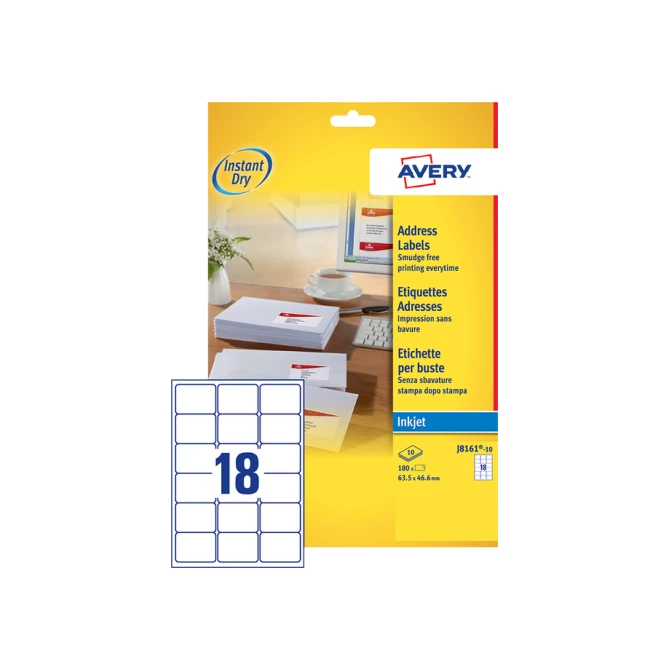 Etiket Avery J8161-10 63.5x46.6mm wit 180 etiketten