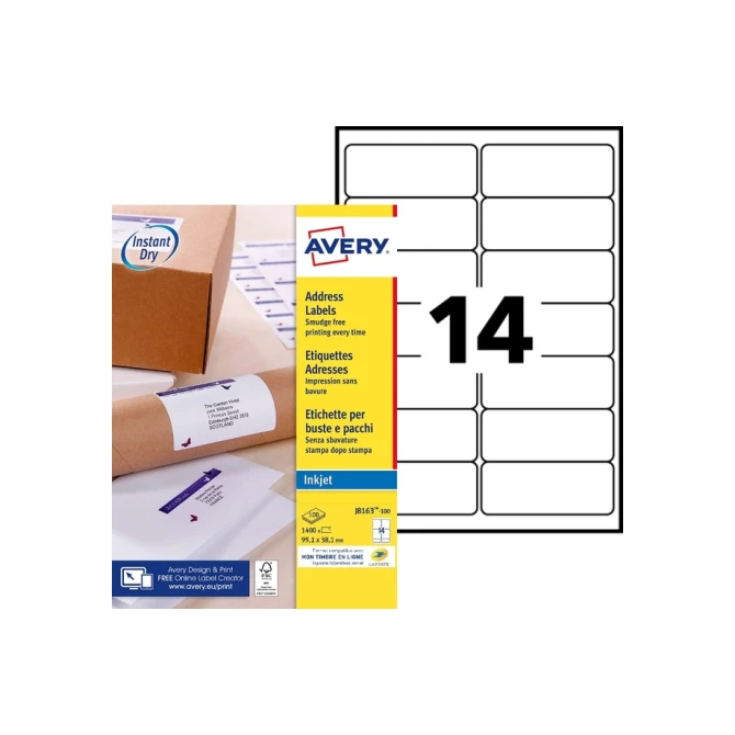 Etiket Avery J8163-100 99.1x38.1mm wit 1400 etiketten