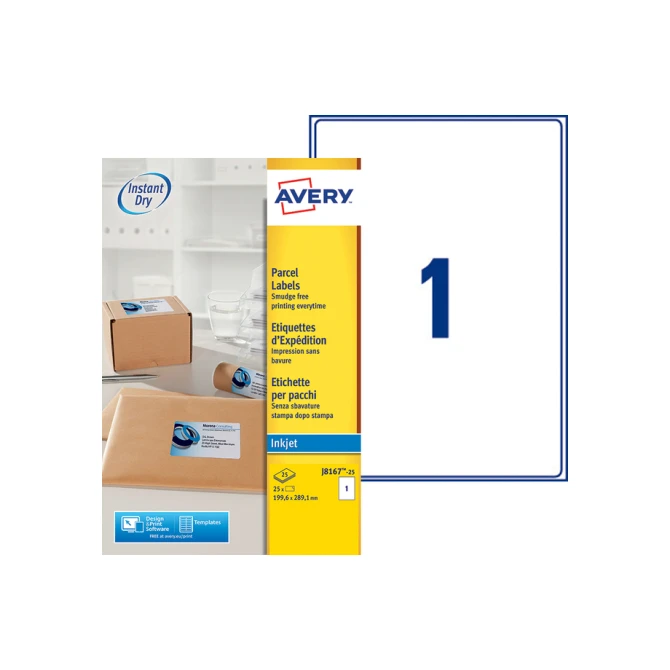 Etiket Avery J8167-25 199.6x289.1mm wit 25 stuks