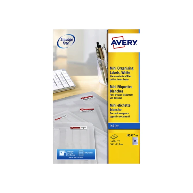 Etiket Avery J8551-25 38.1x21.2mm transparant 1625 etiketten