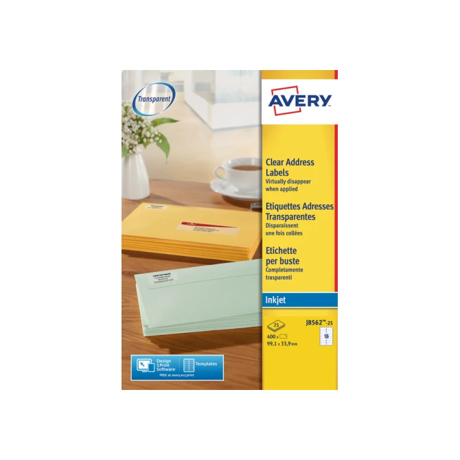 Etiket Avery J8562-25 99.1x33.9mm transparant 400 etiketten