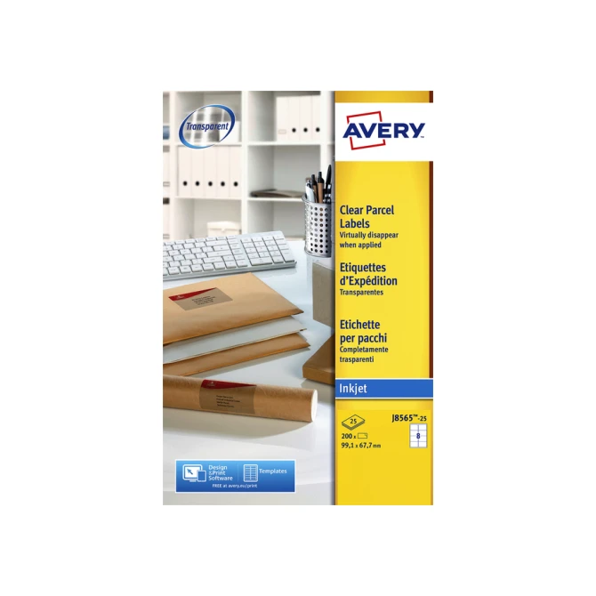 Etiket Avery J8565-25 99.1x67.7mm transparant 200 etiketten
