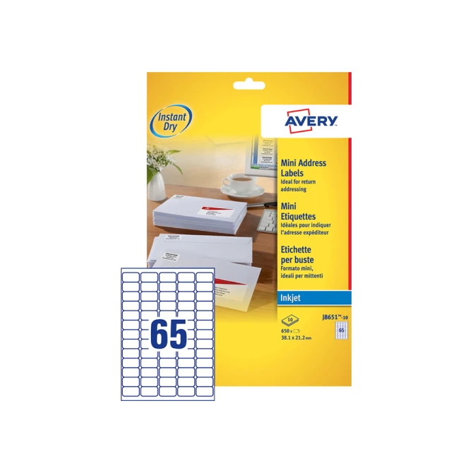 Etiket Avery J8651-10 38.1x21.2mm wit 650 etiketten
