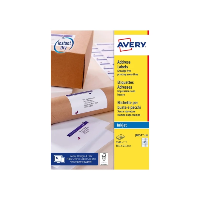 Etiket Avery J8651-100 38.1x21.2mm wit 6500 etiketten