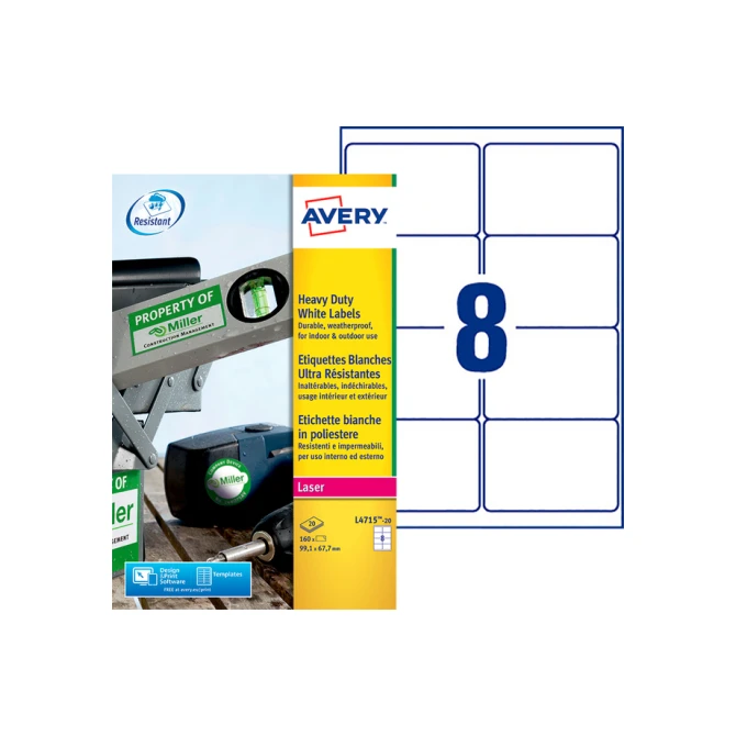 Etiket Avery L4715-20 99.1x67.7mm weerbestendig wit 160 etiketten