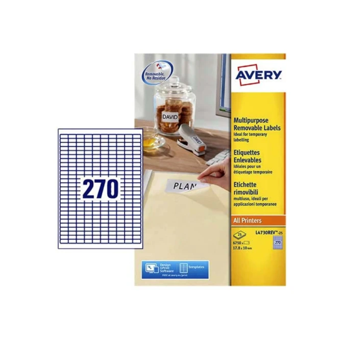 Etiket Avery L4730REV-25 17.8x10mm wit 6750 etiketten