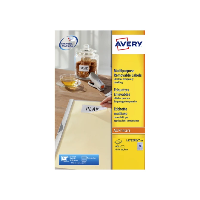 Etiket Avery L4732REV-25 35.6x16.9mm wit 2000 etiketten