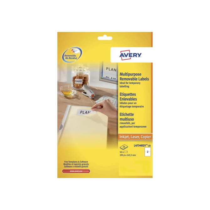Etiket Avery L4734REV-25 199.3x143.5mm wit 50 etiketten