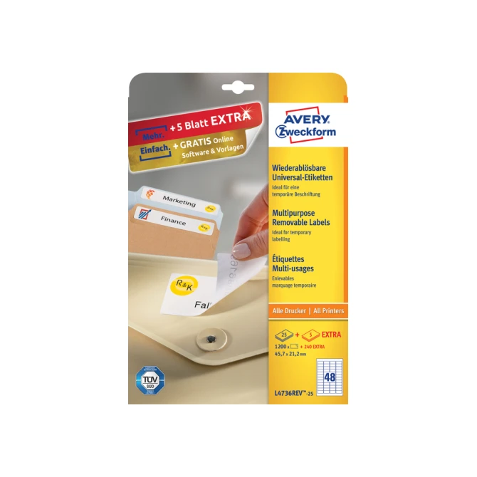 Etiket Avery L4736REV-25 45.7x21.2mm wit 1200 etiketten