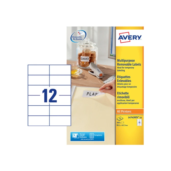 Etiket Avery L4743REV-25 99.1x42.3mm wit 300 etiketten