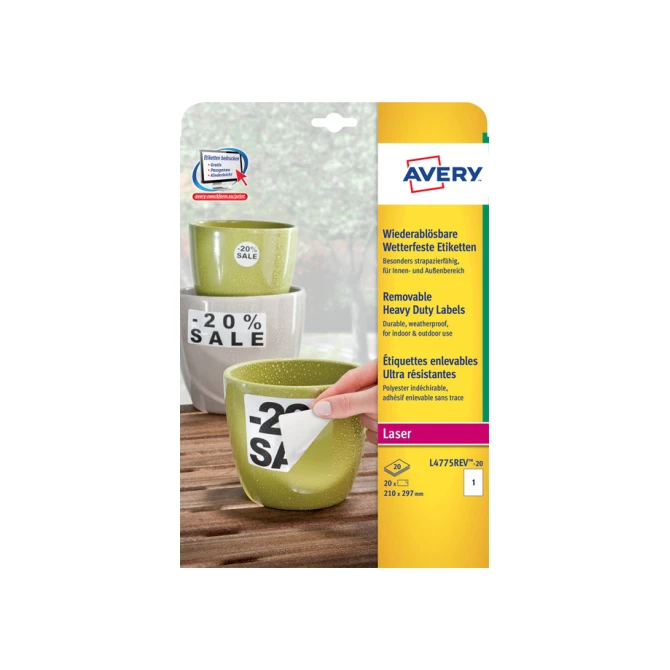 Etiket Avery L4775REV-20 210x297mm wit 20 etiketten