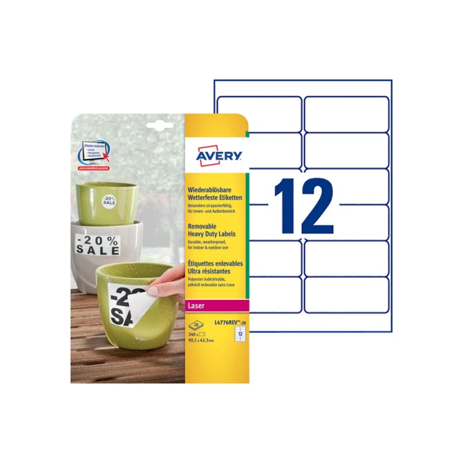 Etiket Avery L4776REV-20 99.1x42.3mm wit 240 etiketten