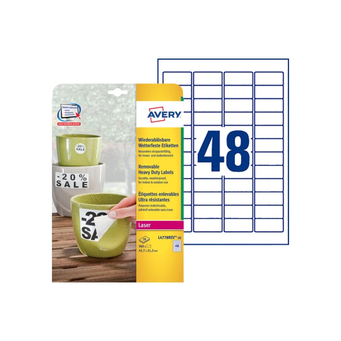 Etiket Avery L4778REV 45.7x21.2mm wit 960 etiketten