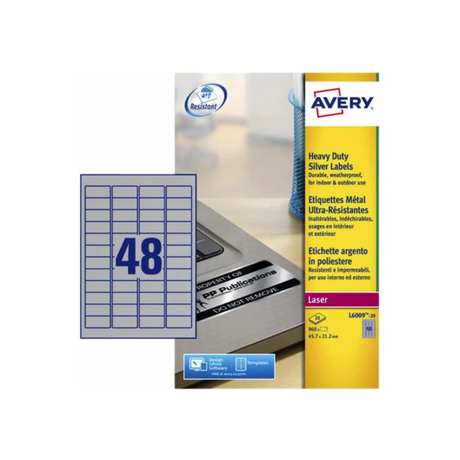 Etiket Avery L6009-20 45.7x21.2mm zilver 960 etiketten
