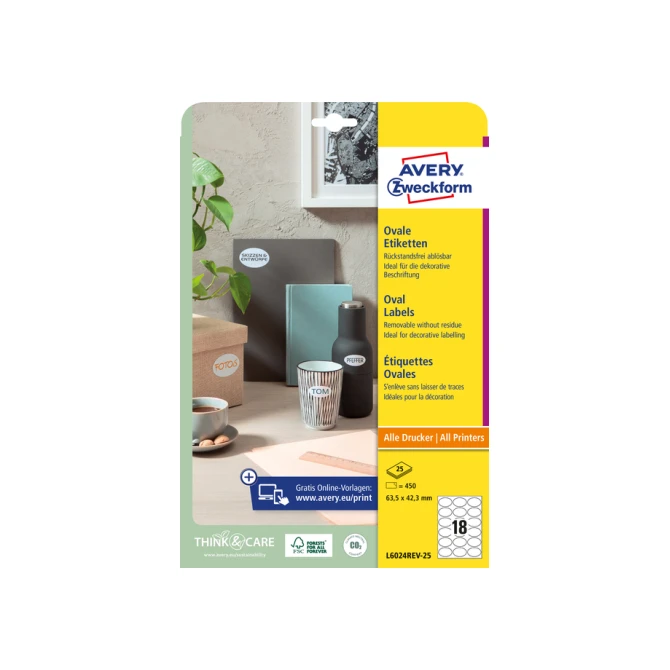 Etiket Avery L6024REV-25 63.5x42.3mm wit 450 stuks
