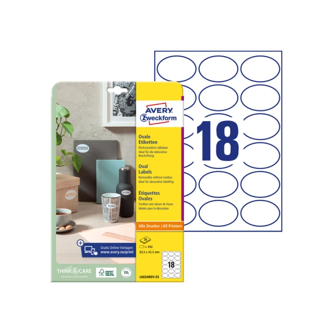 Etiket Avery L6024REV-25 63.5x42.3mm wit 450 stuks