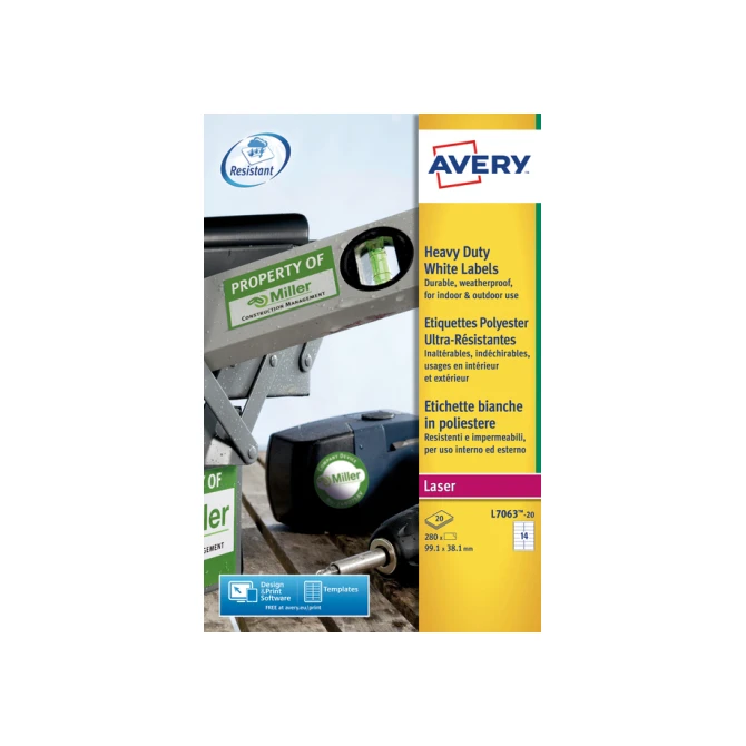 Etiket Avery L7063-20 99.1x38.1mm polyester wit 280 etiketten