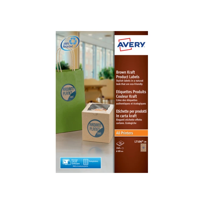 Etiket Avery L7106-20 60mm bruin 240 etiketten