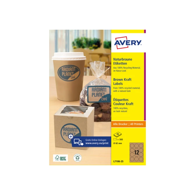 Etiket Avery L7106-25 60mm kraft 300 stuks