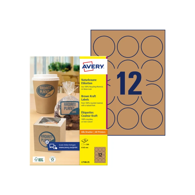 Etiket Avery L7106-25 60mm kraft 300 stuks