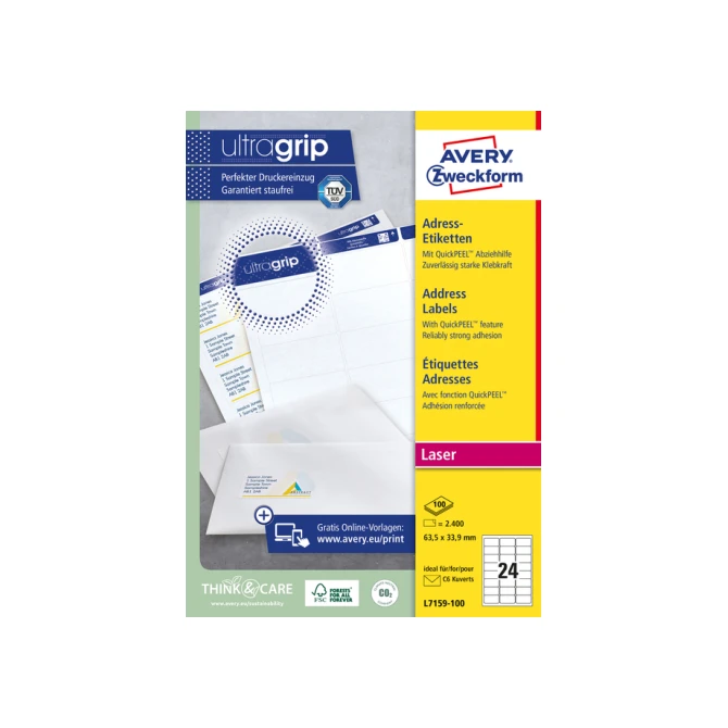 Etiket Avery L7159-100 63.5x33.9mm wit 2400 etiketten