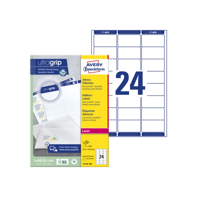 Etiket Avery L7159-100 63.5x33.9mm wit 2400 etiketten