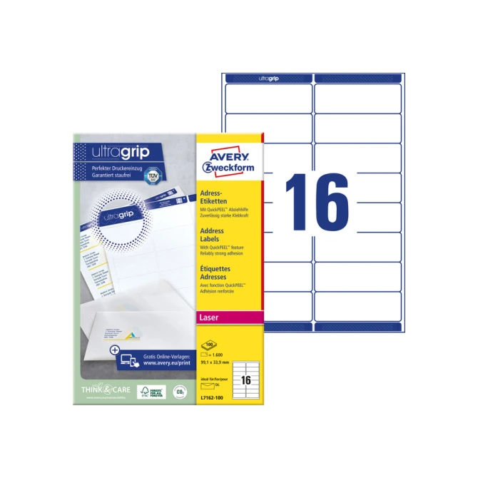 Etiket Avery L7162-100 99.1x33.9mm wit 1600 etiketten
