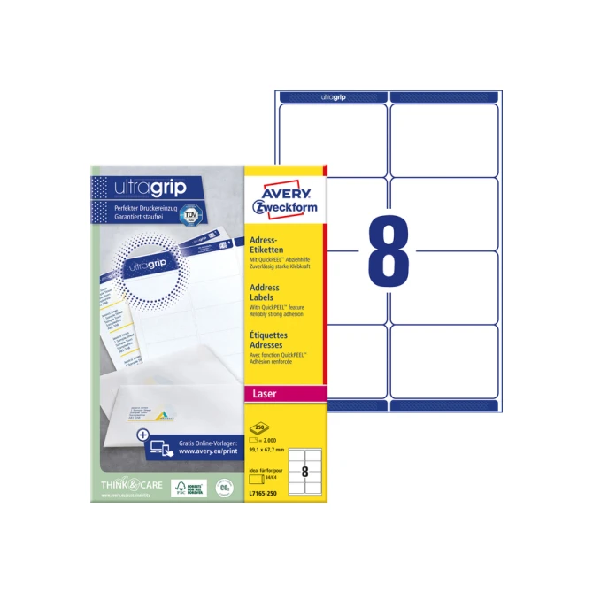 Etiket Avery L7165-250 99.1x67.7mm wit 2000 etiketten