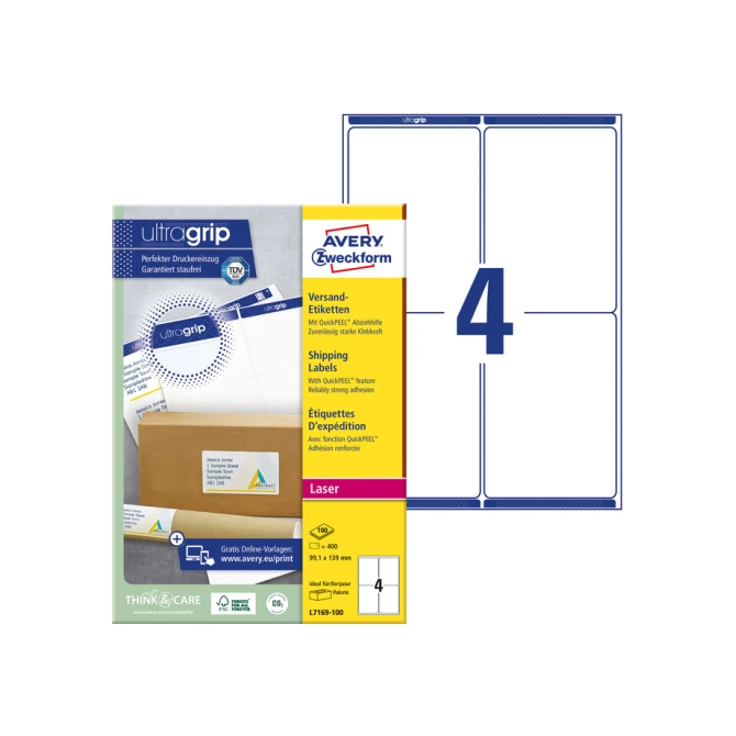 Etiket Avery L7169-100 99.1x139mm 400 etiketten