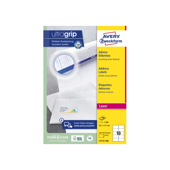 Etiket Avery L7173-100 99.1x57mm wit 1000 etiketten