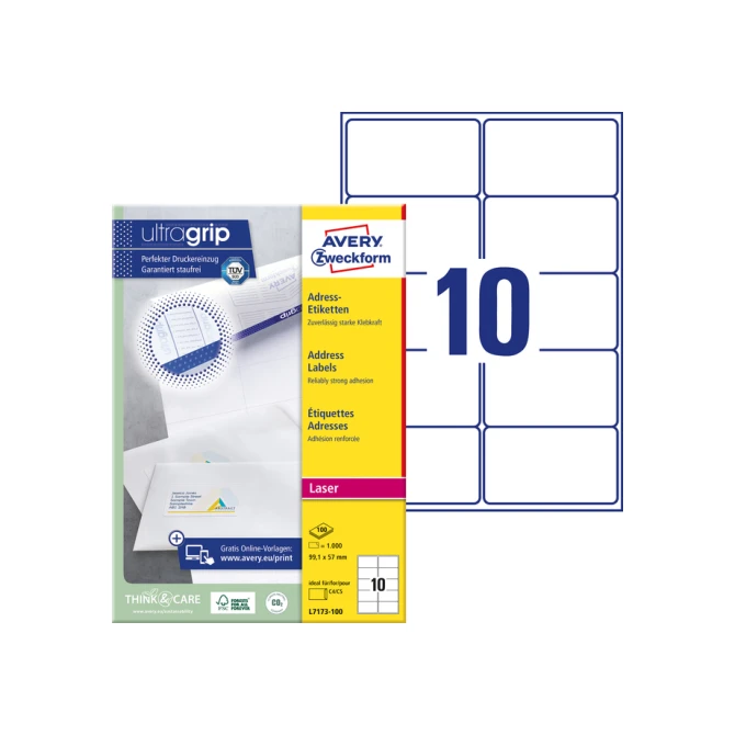 Etiket Avery L7173-100 99.1x57mm wit 1000 etiketten