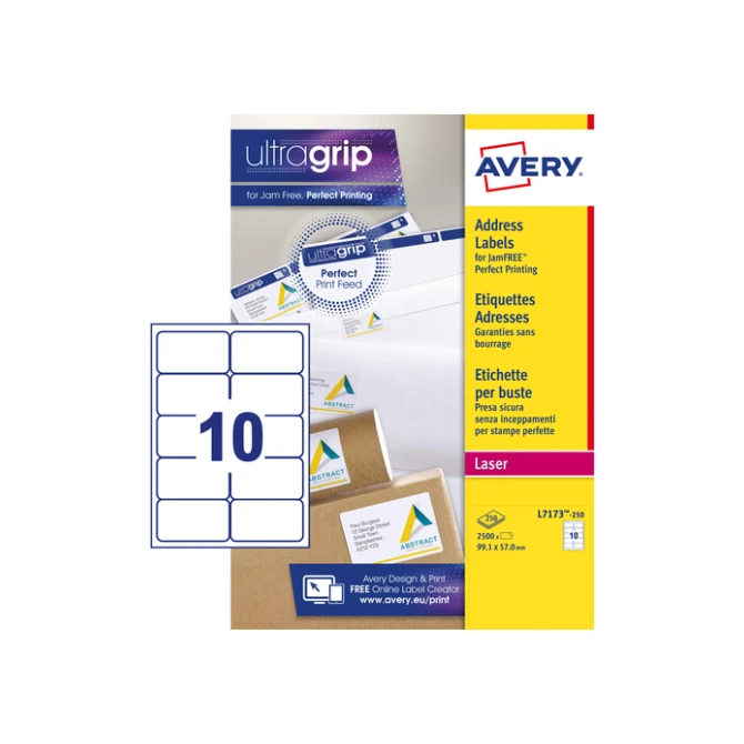 Etiket Avery L7173-250 99.1x57mm wit 2500 etiketten