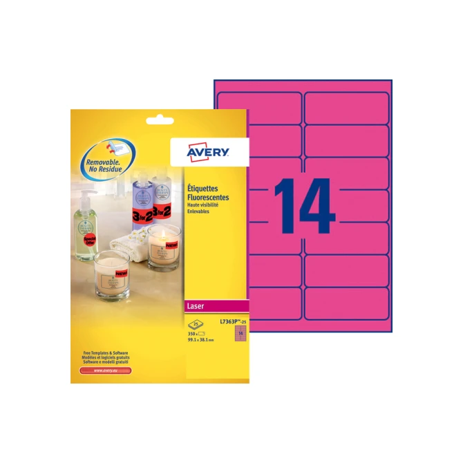 Etiket Avery L7363P-25 99.1x38.1mm neon roze 340 etiketten