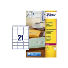 Etiket Avery L7560-25 63.5x38.1mm transparant 525 etiketten Etiket Avery L7560-25 63.5x38.1mm transparant 525 etiketten
