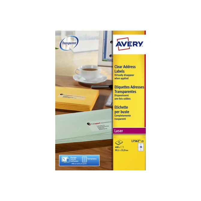 Etiket Avery L7562-25 99.1x33.9mm transparant 400 etiketten