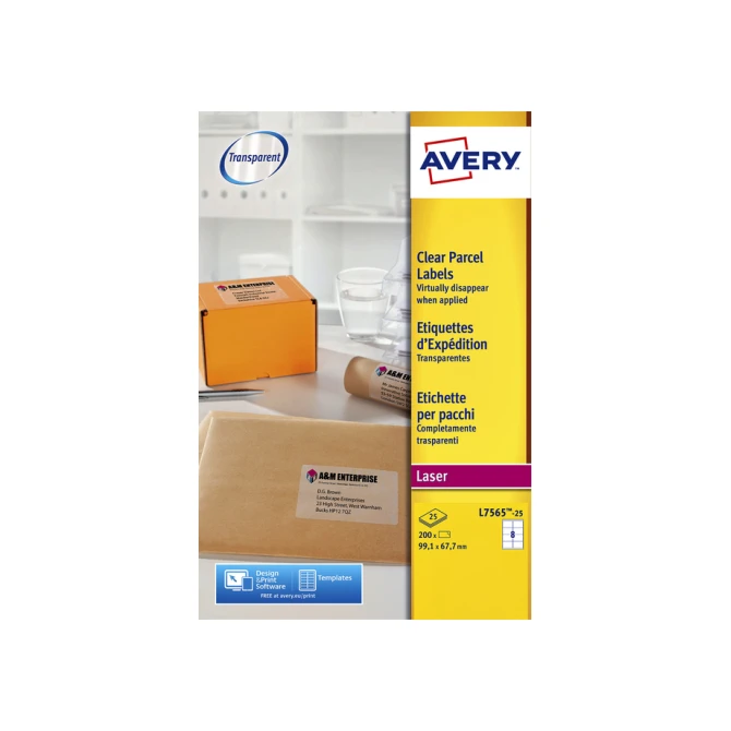 Etiket Avery L7565-25 99.1x67.7mm transparant 200 etiketten