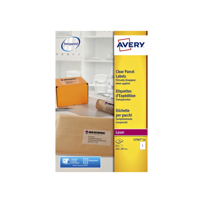 Etiket Avery L7567-25 210x297mm transparant 25stuks