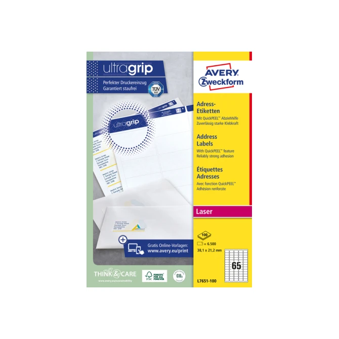 Etiket Avery L7651-100 38.1x21.2mm wit 6500 etiketten
