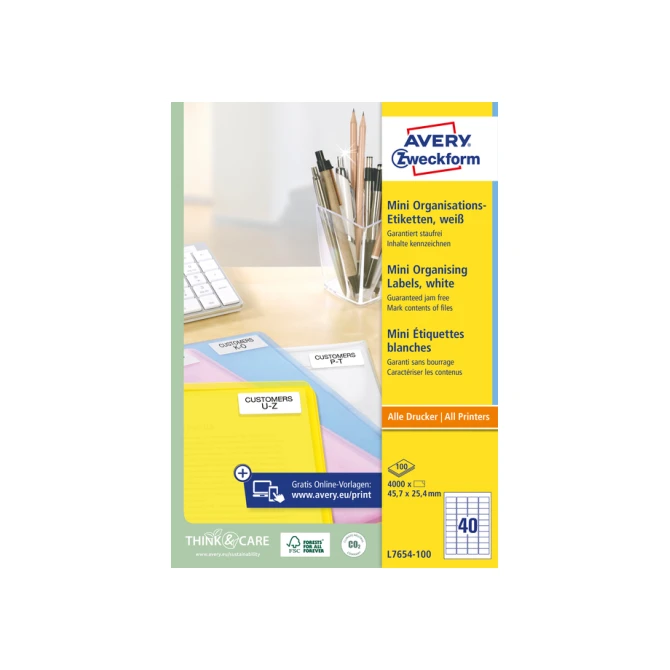 Etiket Avery L7654-100 45.7x25.4mm wit 4000 etiketten