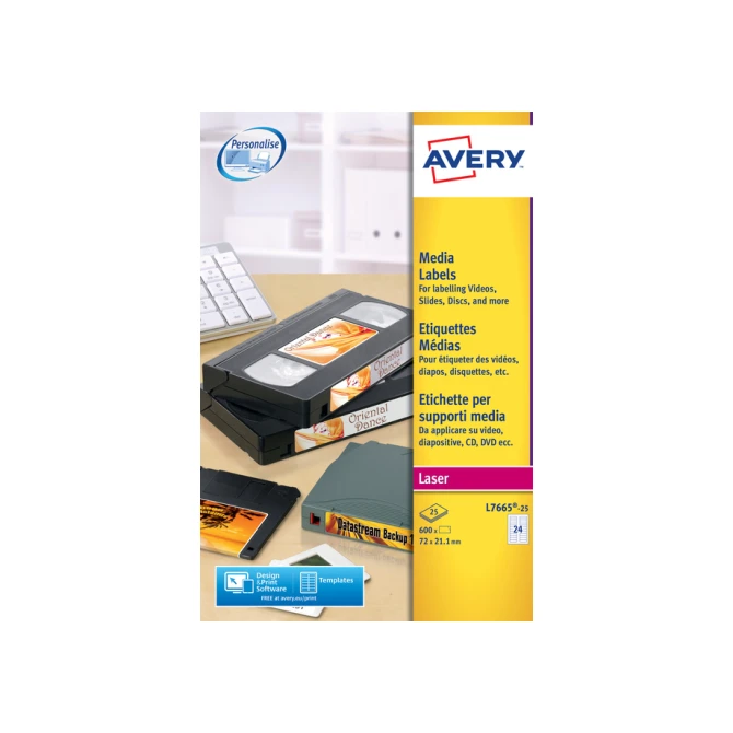 Etiket Avery L7665-25 72x21.2mm voor media tape's 600 etiketten