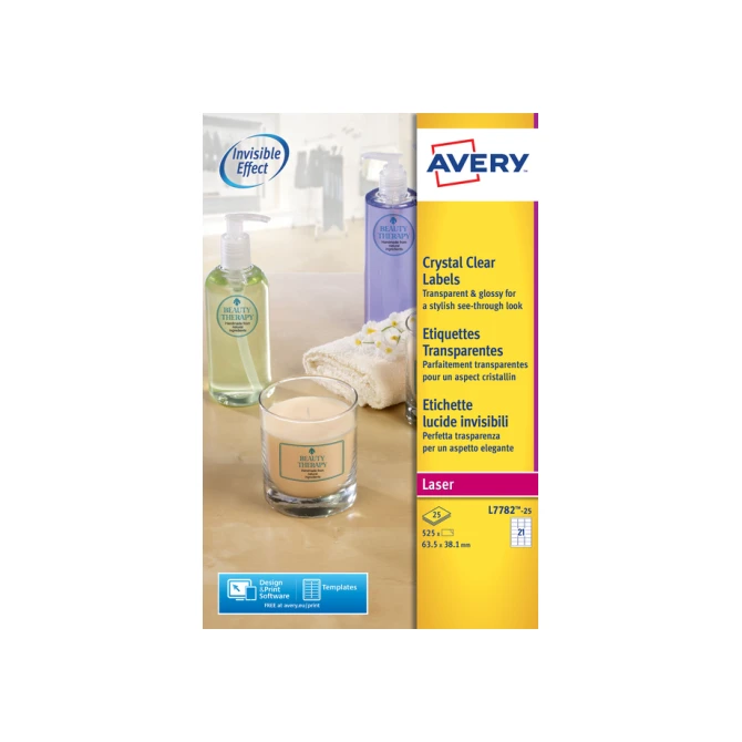Etiket Avery L7782-25 63.5x38.1mm transparant 525 etiketten