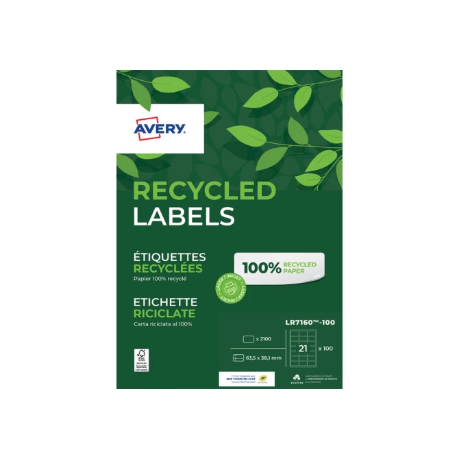 Etiket Avery LR7160-100 63.5x38.1mm recycled wit 2100 etiketten