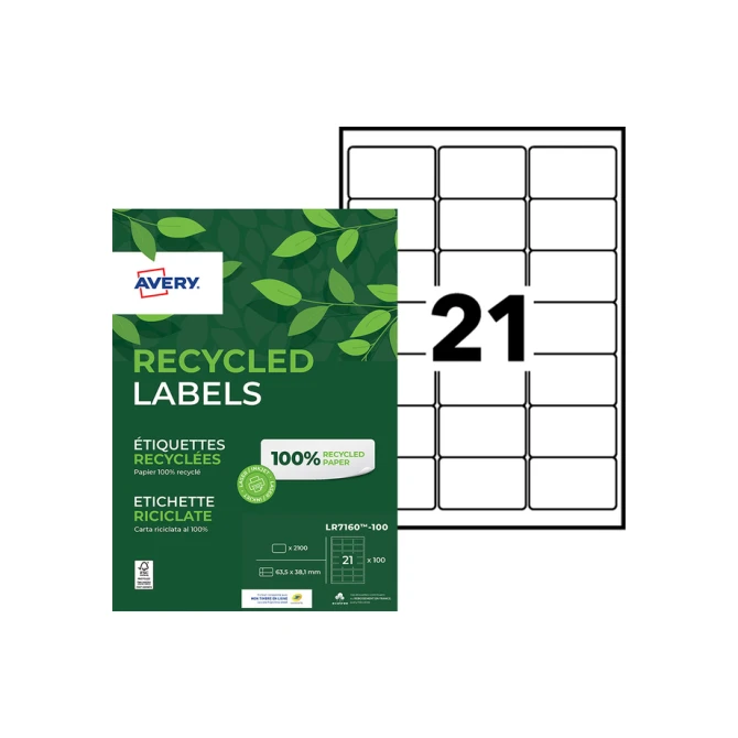 Etiket Avery LR7160-100 63.5x38.1mm recycled wit 2100 etiketten